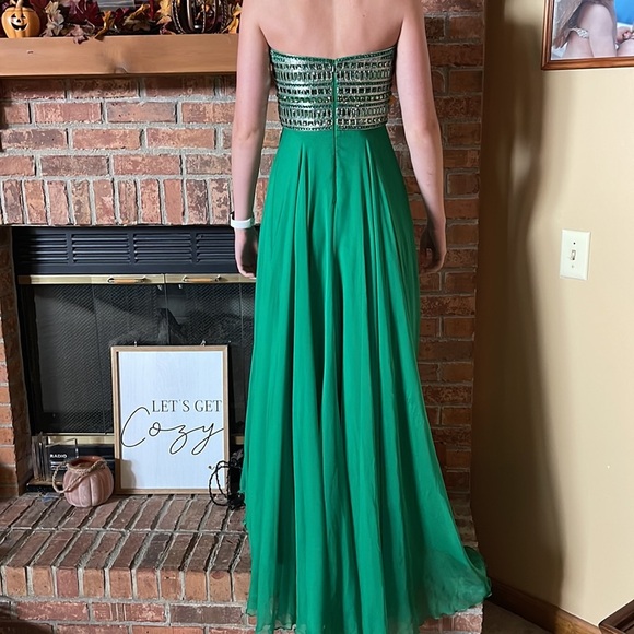 Sherri Hill Emerald Jeweled Long Strapless Dress - Picture 5 of 7